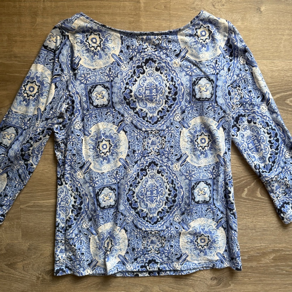 Talbots Blue and White Patterned Blouse